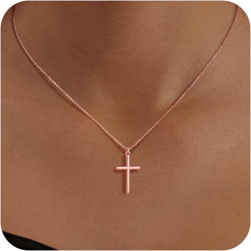 Poxtex Cross Necklace for Women Girls, Dainty 14K Gold Silver Plated Cross Choker Pendant Jewelry Non Tarnish Waterproof Trendy Cute Simple Small Necklace Easter Christian Baptism Religious Faith Jewelry Gifts - Image 1